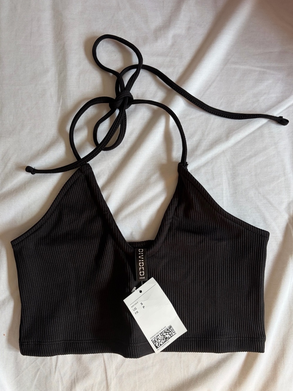H&M Black Ribbed Halter Crop Top